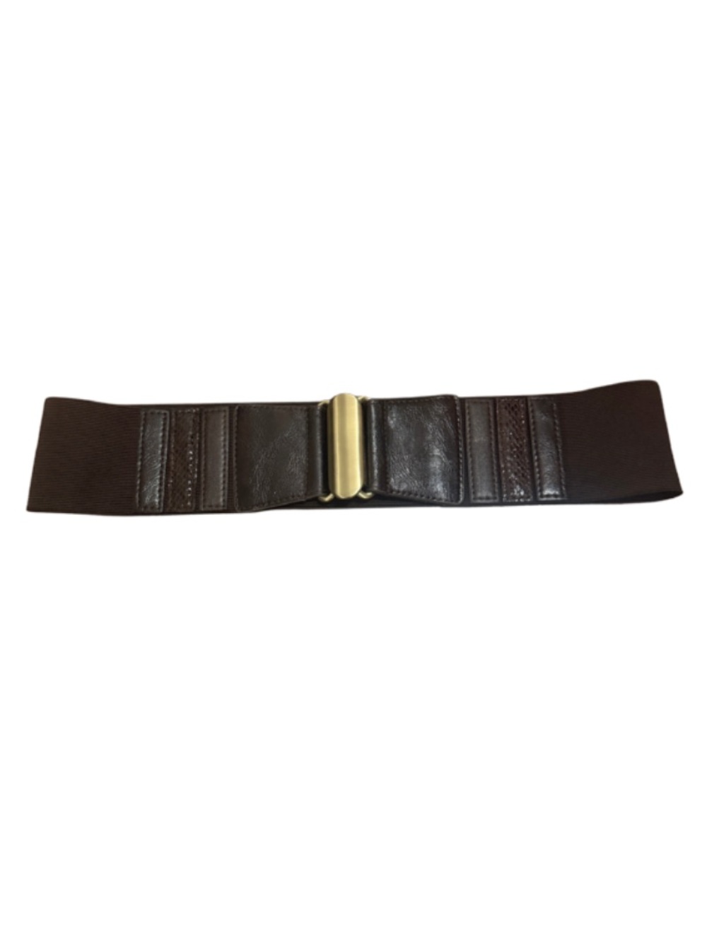 Elastic Waist Belt with Gold Buckle - Brown M/L